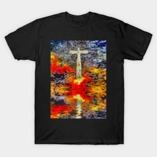 Surreal art. Cross above water surface T-Shirt